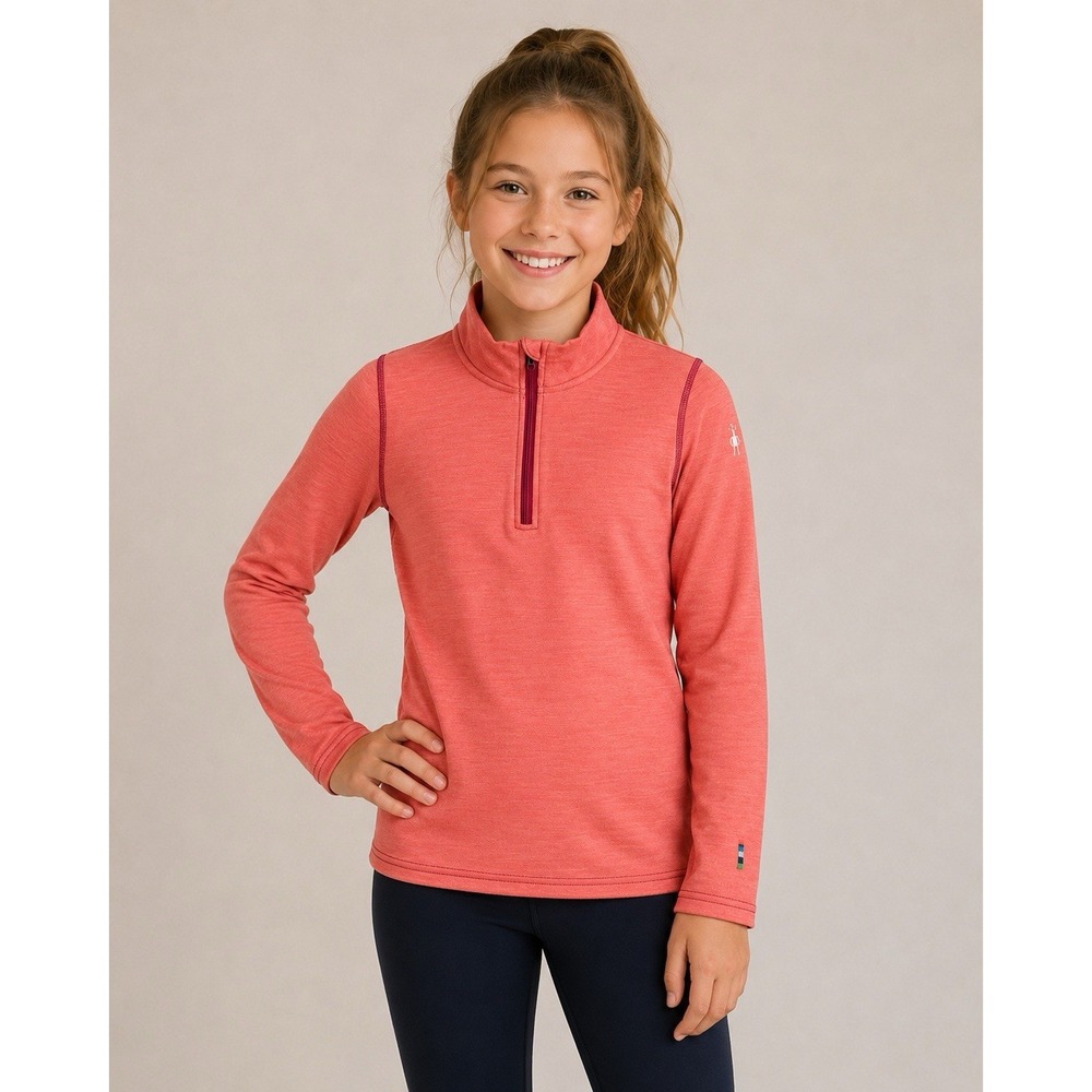 Smartwool Kids Classic Thermal Merino Wool Base Layer 1/4 Zip Orange Girls XL